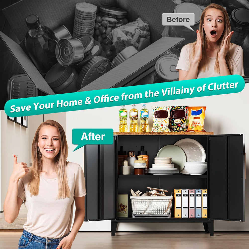 SISESOL Black Storage Cabinet with Doors and Shelves,30 inch Pantry Cabinet S...