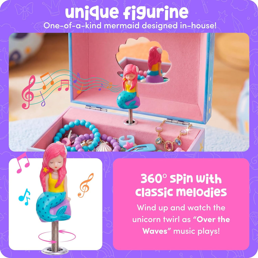 Giggle & Honey® Musical Mermaid Jewelry Box for Girls | Music Boxes for Little Girls, Toddler Jewelry Box for 4 Year Old Kids, Toys for Toddlers, Birthday Gifts for Kids 5-9 Years