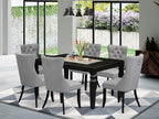 East West Furniture LGDA7-BLK-27 7 Piece Dining Table Set Contains a Rectangle Kitchen Table with Butterfly Leaf and 6 Polyester Fabric Upholstered Chairs, 42x84 Inch, Black