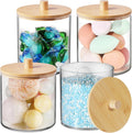 SheeChung 4 Pack 50 Oz Large Apothecary Jar with Bamboo Lid, Laundry Pods Container, Storage Jars for Bathroom Organization, Plastic Canisters with Cute Stickers Spoons(Natural)