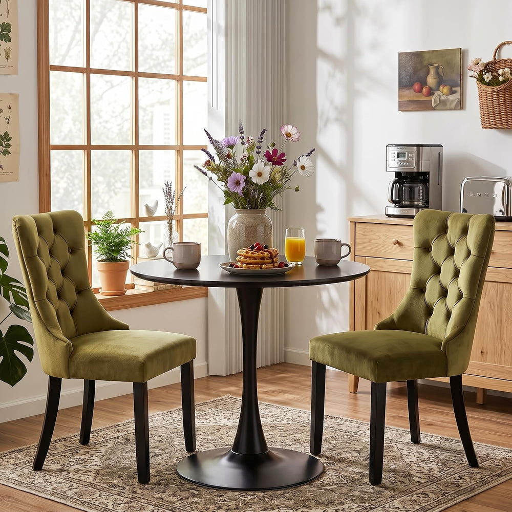 31.5" Small Round Kitchen Table Set for 2 with Velvet Upholstered Chairs