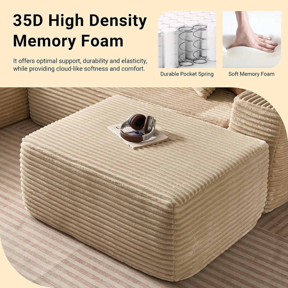 37" Plush Corduroy Ottoman, Upholstered Cloud Ottoman for Couch in A Box...