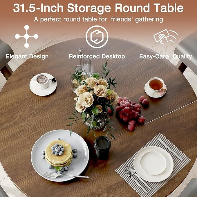 SoarFlash Kitchen Table and Chairs for 2, 31.5" Dining Table Set for 2 with Upholstered Chairs, 3 Piece Kitchen Table Set with Storage Shelf for Small Space, Apartment