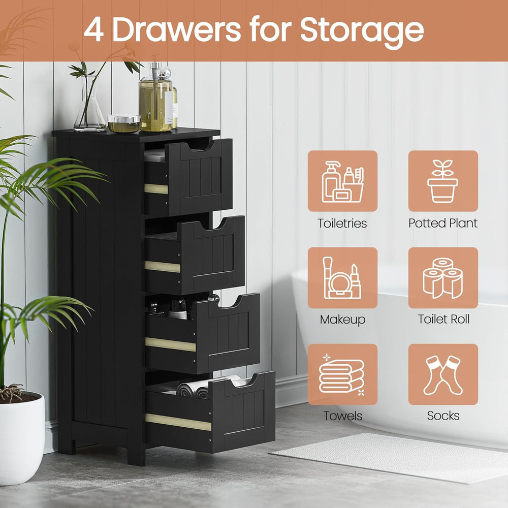 Bathroom Floor Storage Cabinet, Freestanding Wooden Side Organizer w/4 Drawer...