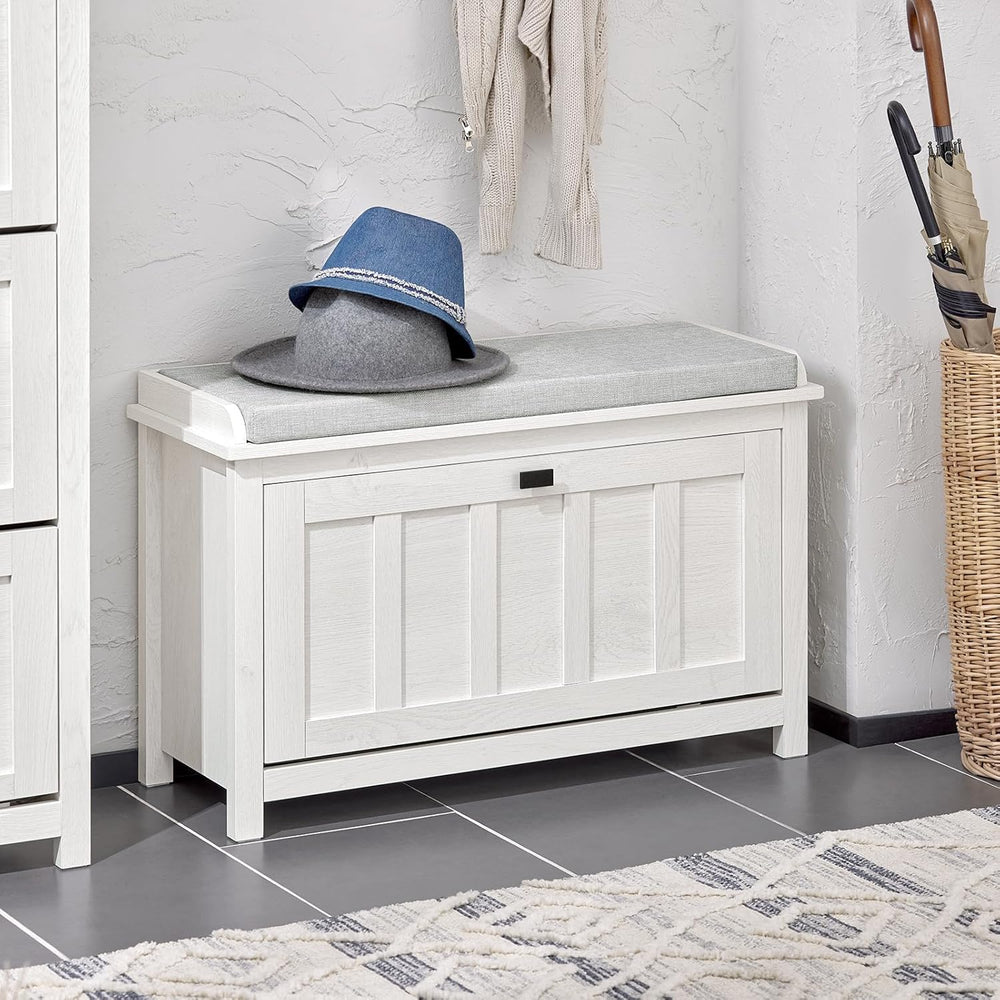 Haotian Farmhouse Shoe Storage Bench with Cushion