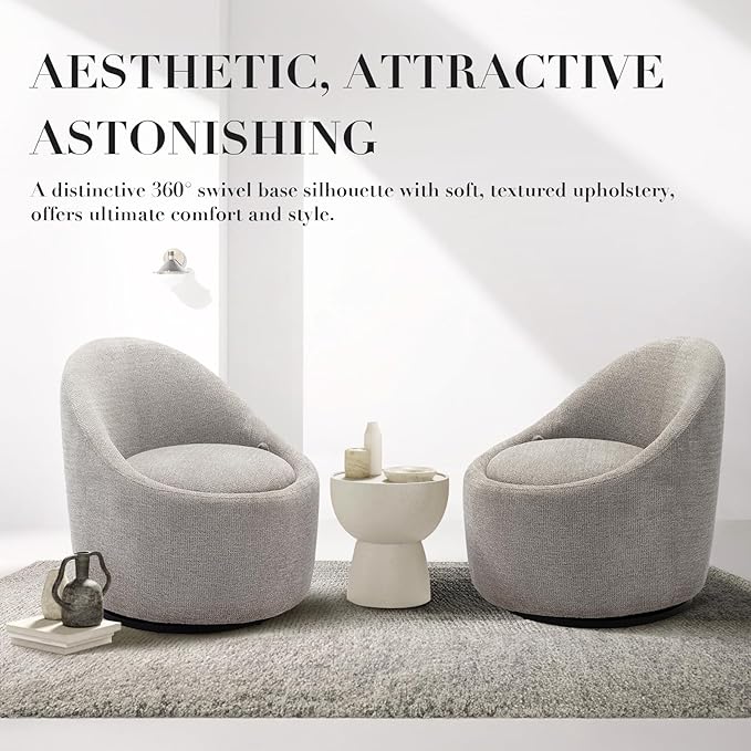 COLAMY Swivel Accent Chair, 360° Swivel Chair with Hidden Storage, Modern Small Barrel Swivel Armchair for Living Room/Bedroom, LightGrey