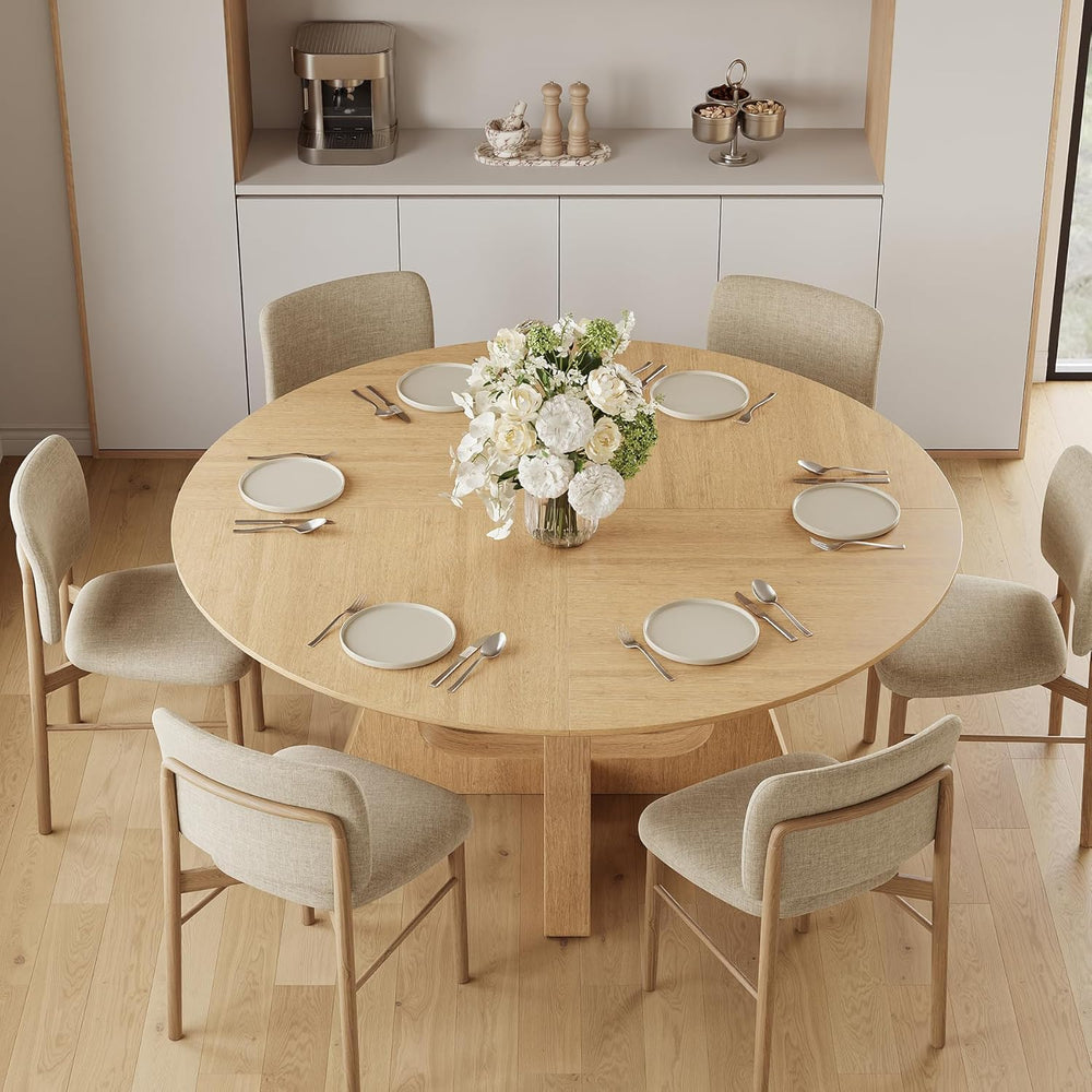 55.25" Round Dining Table for 4-6 People, Farmhouse Circle Kitchen Table...