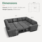 HONBAY Modular Sectional Pull Out Couch Bed, Corduroy Sleeper Sofa with Storage Seats, Oversized U Shaped Sectional Couches for Living Room, Dark Grey