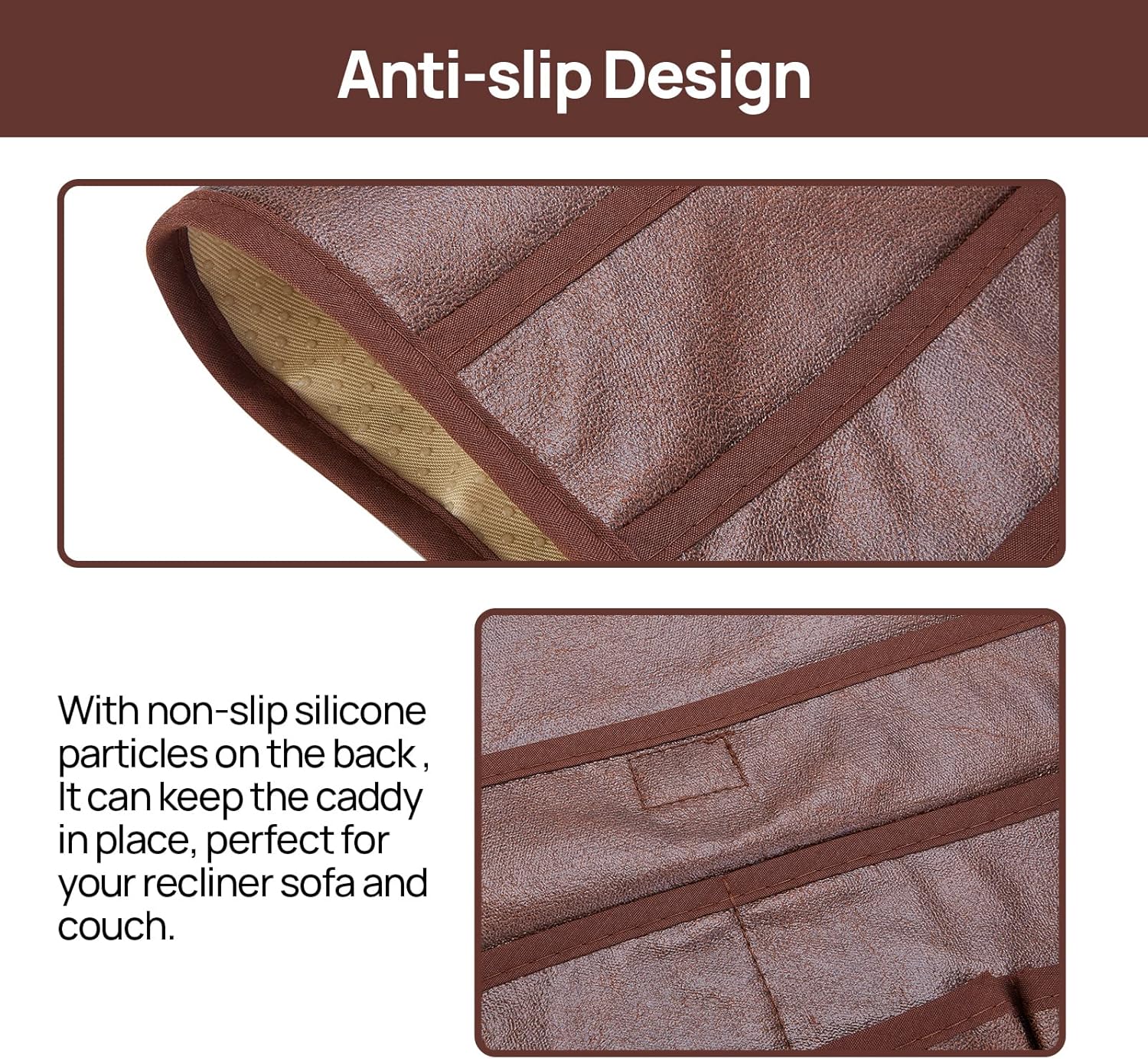 Teniux Remote Control Holder Faux Leather Armrest Organizer with 6 Pockets for Recliner Couch Sofa, Armchair Caddy for Smart Phone, Book, Magazines, Ipad, Remotes (Brown)