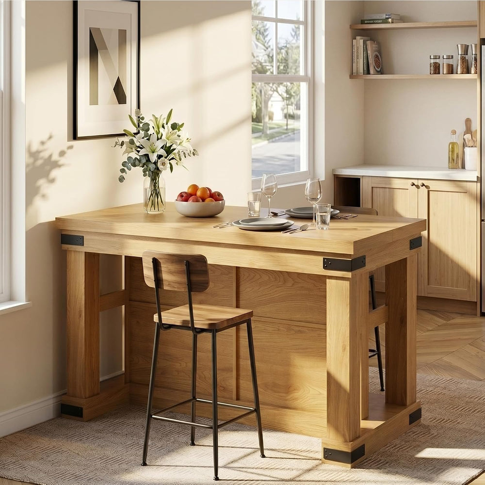 Viviwood 55" Kitchen Island with Storage and Seating, Farmhouse Wood Sta...