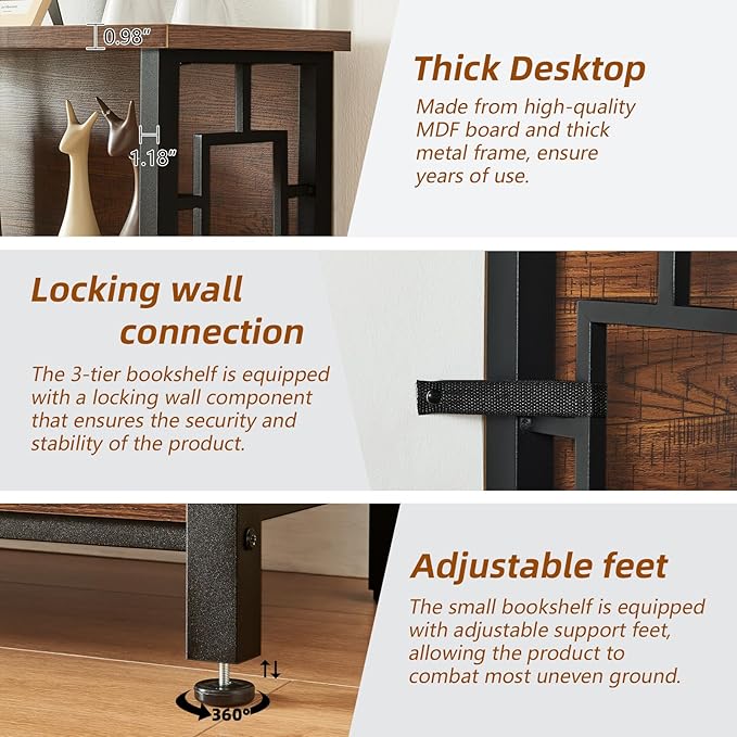 HOMISSUE Book Shelf, 3 Tier Deep Bookshelf with Storage, Engineered Wood and ...