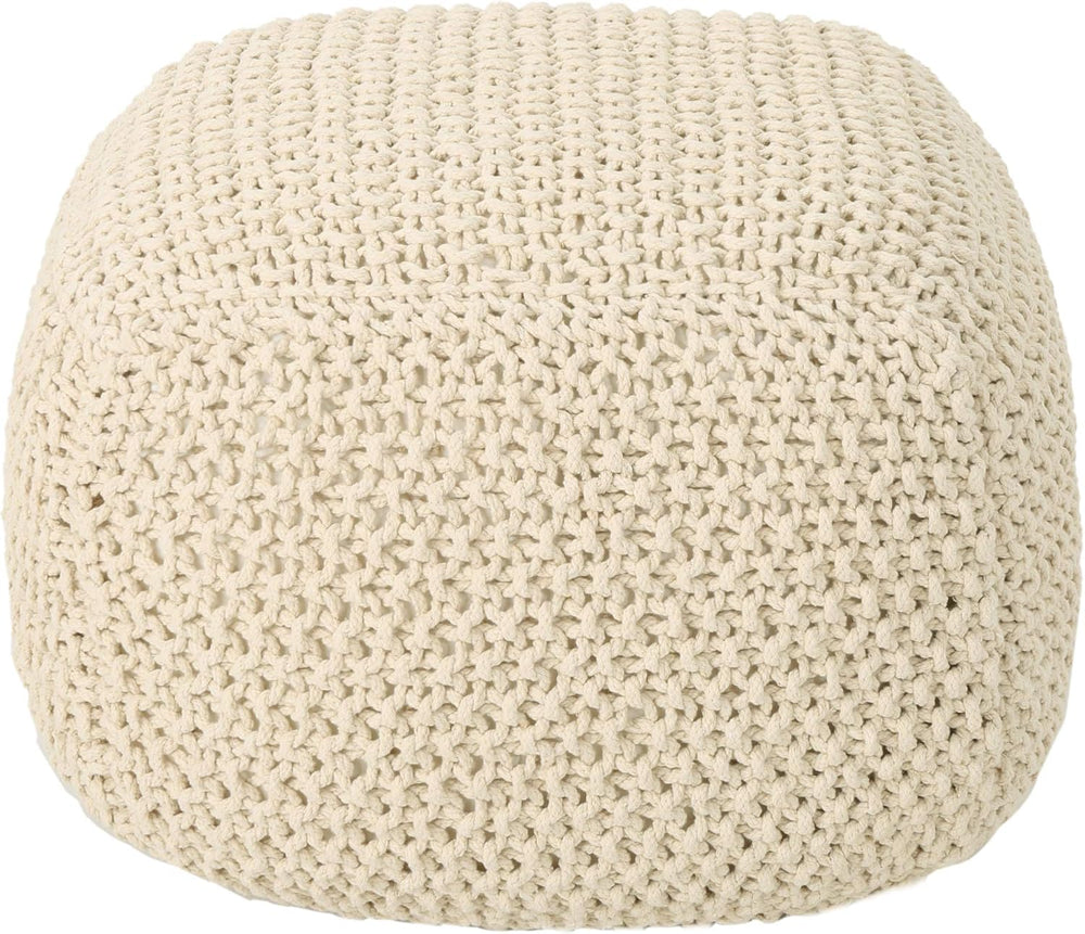 Christopher Knight Home Knox Knitted Cotton Pouf, Beige