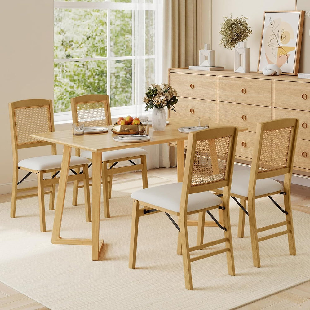 KOTEK Folding Dining Chairs Set of 2, Wooden Kitchen Chairs with Padded Seat ...