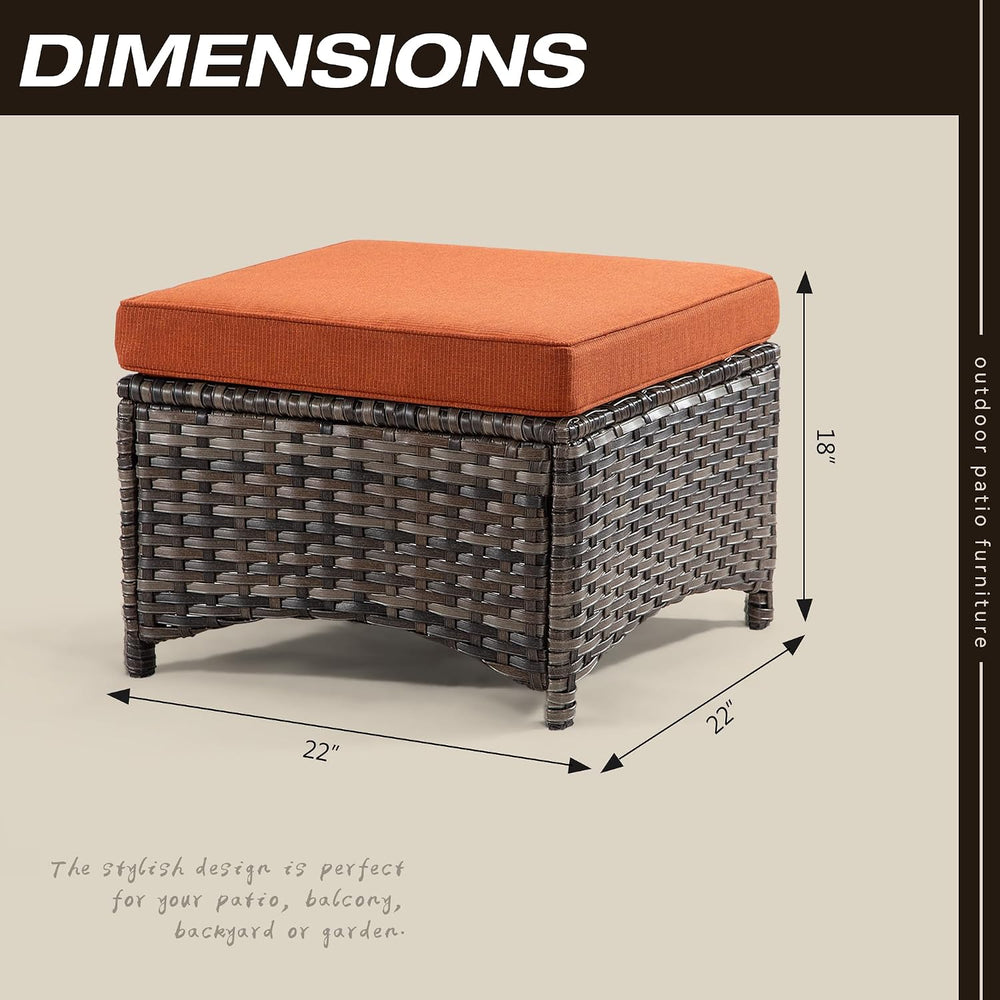Outdoor Ottomans for Patio Set of 2 PE Wicker Steel Frame Outdoor Footstool w...