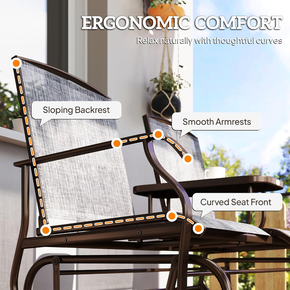 Outsunny Outdoor Glider Bench with Center Table Metal Frame Armrests Gray | P...