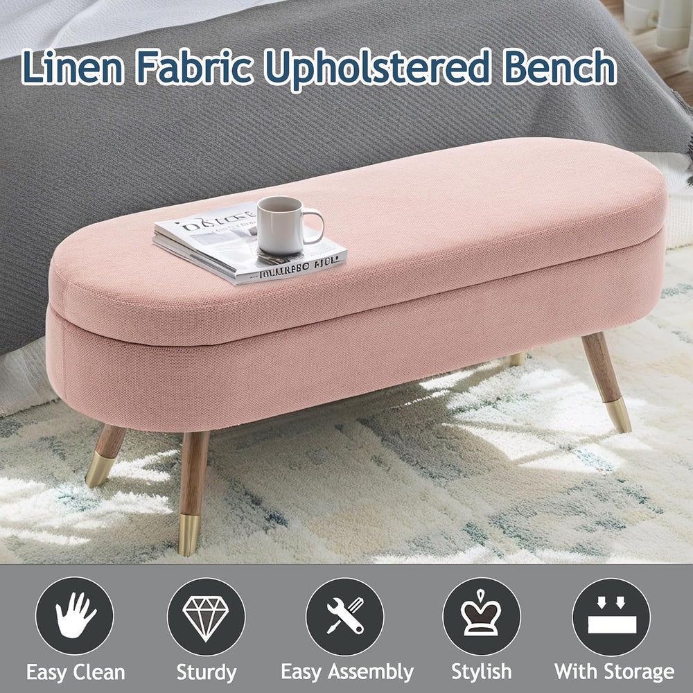 IAFIKE Oval Storage Bench 43.5" Ottoman Bench Upholstered Boucle Fabric ...