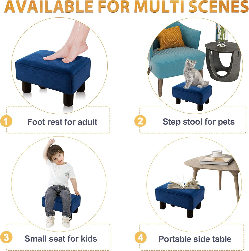 LUE BONA Small Foot Stool, Velvet Fabric Footrest Ottoman Stool with Non-Skid...