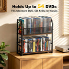 2-Tier DVD Storage Rack, DVD Holder Organizer Shelf, Space Saving Media Storage Stand for DVDs CDs Video Games, Display Organizer for Home Office Living Room