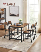 VASAGLE Dining Chair Set of 6, Wood Kitchen Chairs with Metal Steel Frame, Easy to Assemble, Comfortable Seat, Modern Farmhouse Chair for Kitchen, Bedroom, Living Room, Rustic Brown and Ink Black