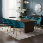 Teal Velvet Dining Chairs Gold Legs, Modern Dining Room Chairs with Arms Set of 6 Upholstered Accent Chair Armchair with Barrel Back for Kitchen Living Room