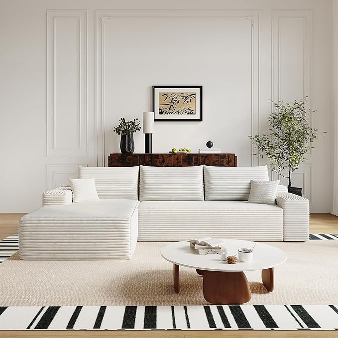 Eafurn Oversized L-Shaped Modular Sectional Sofa with Chaise, Fluffy Corduroy Upholstered Boneless Couch with Deep Seat, Minimalist Flexible Combination for Living Room | Breathable material, Full Foam, Anti-slip