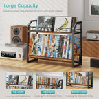 ELITEROO 2 Tier CD Holder, Wooden DVD Storage Rack, Tilting CD Organizer Tower for Display, CD Case Shelf Holds Up to Standard 80 CDs or 56 DVDs, Desktop DVD Stand for Music Enthusiasts, Rustic Brown