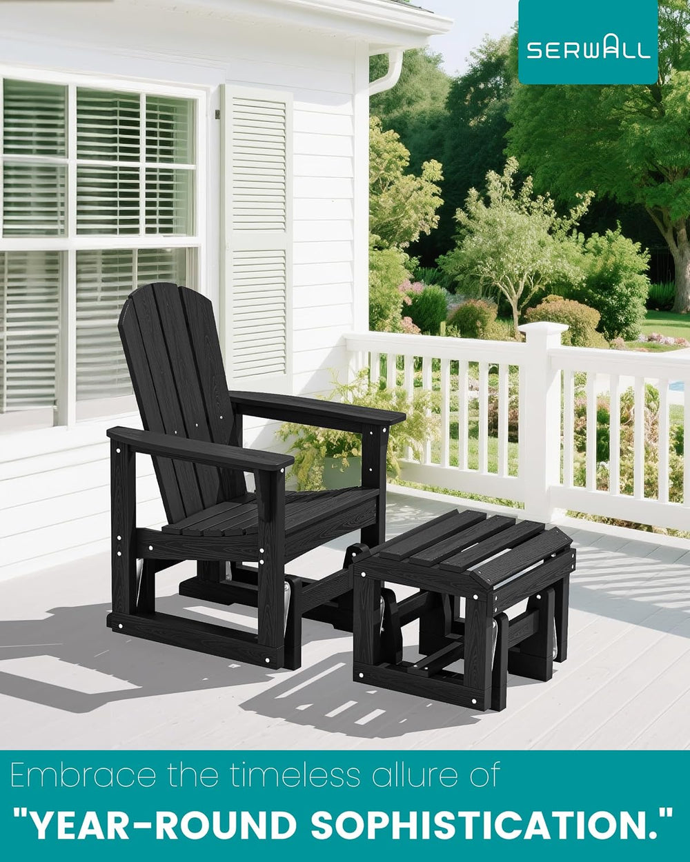 SERWALL HDPE Outdoor Glider with Ottoman Set of 2, All-Weather Patio Glider