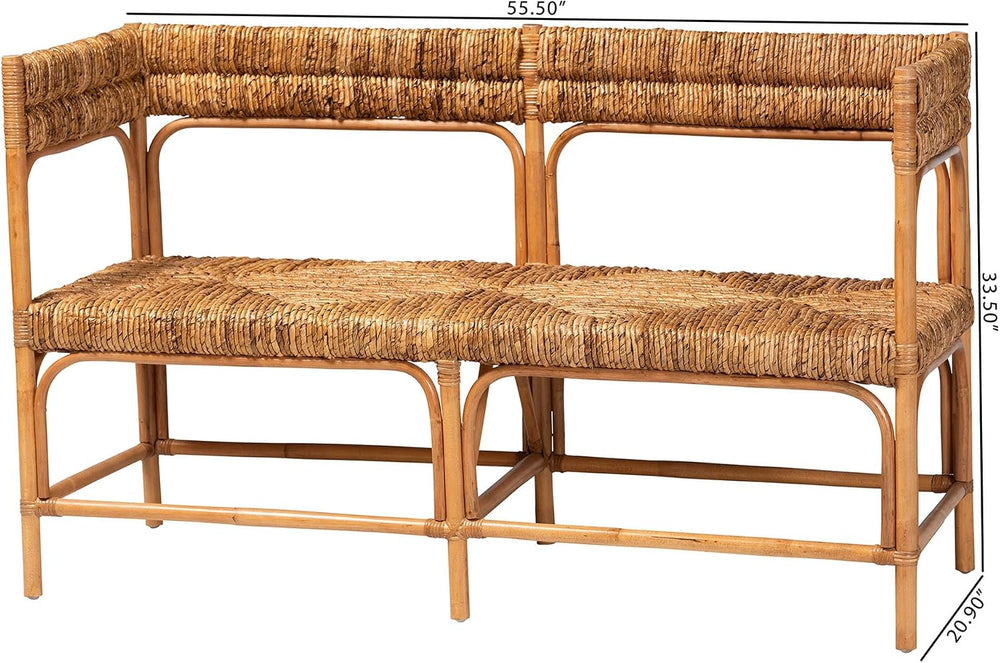 Bali & pari Adisa Natural Rattan Bench - Handcrafted Banquette with Woven...