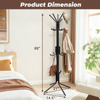 Metal Coat Rack, Freestanding Coat Tree & Hall Tree with 15 Hooks, Sturdy Coat Rack Stand and Hat Rack, Coat Hanger for Entryway, Bedroom, Office for Jackets, Hats, Bags,Black