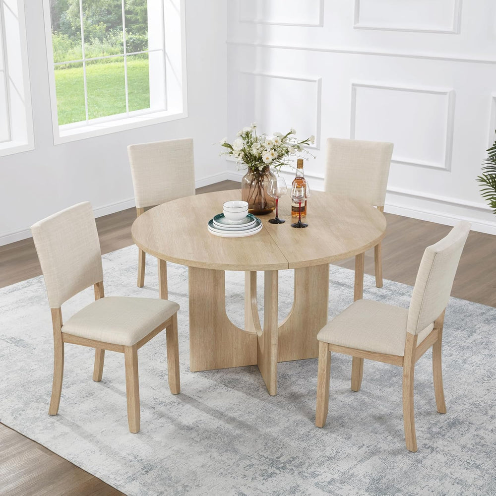 JIJIWANG 47.3" 5-Piece Round Dining Table Set with 4 Upholstered Dining ...
