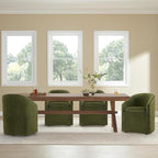 Upholstered Dining Chairs with Casters, Washable Cover Modern Dining Room Chairs with Barrel Backrest & Dual Armrest for Kitchen, Living Room, Bedroom, Green Fabric, 2PCS