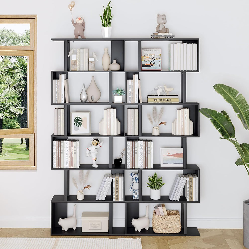 Yusong Geometric Bookcase, S Shaped Bookshelf 6-Tier Book Shelves for Bedroom...