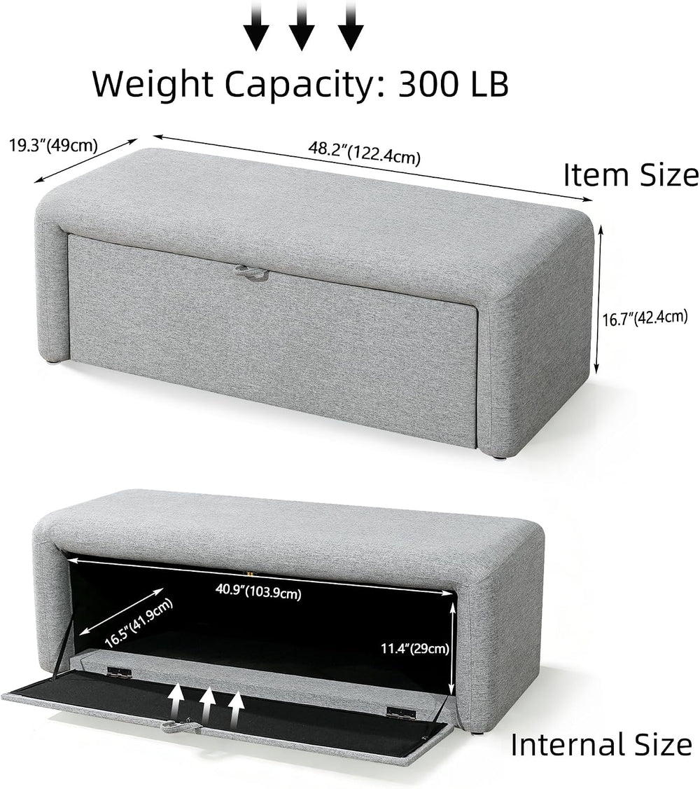 Homebeez 48" Storage Ottoman Bench with Side Opening, Large Storage Benc...