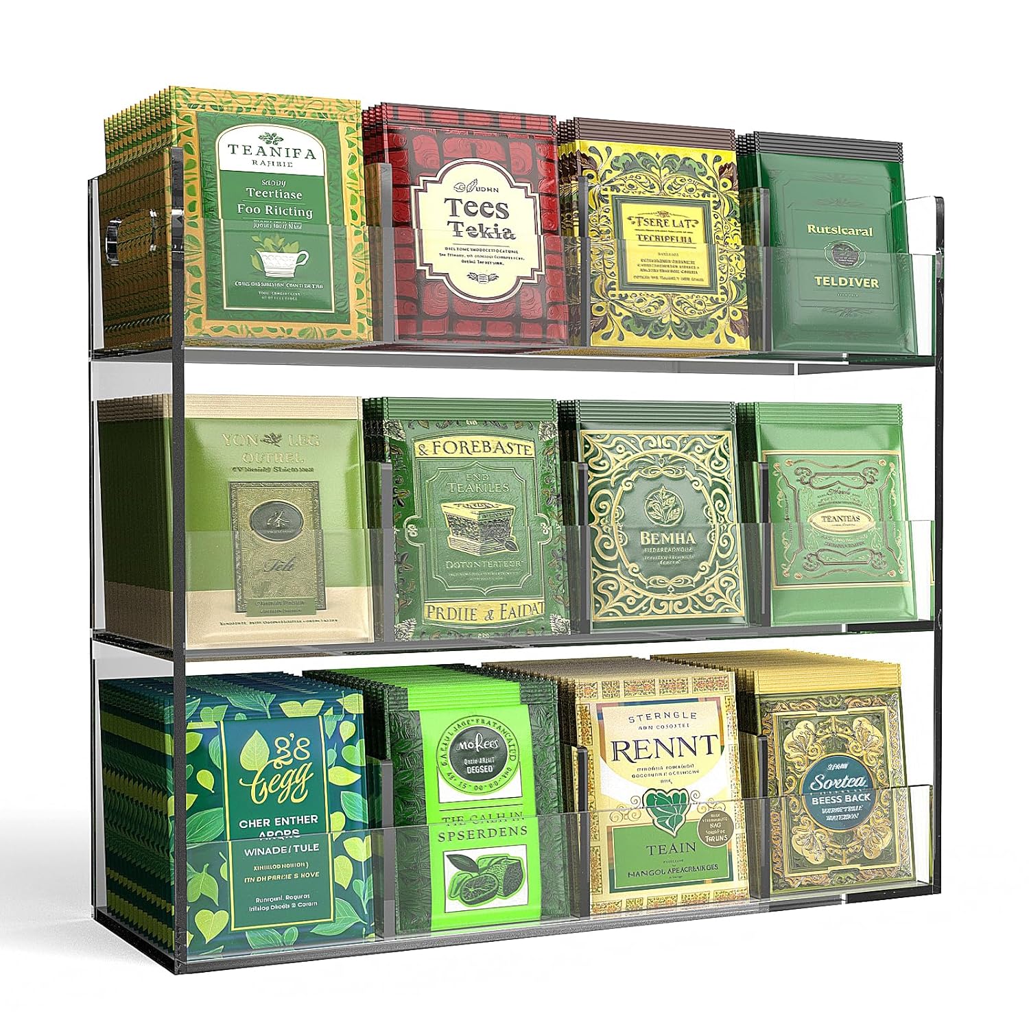 Jumyee 3-Tier Acrylic Tea Bag Organizer & Storage Box, 12 Compartment Portable Teabags Organizer for Cabinet Countertop, Coffee & Tea Station Organizer for Home Office