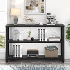 EXCEFUR Industrial Entryway Table, 3 Tier Console Table for Living Room, Wood Sofa Table for Hallway Behind Couch (47 Inch, Modern Black)