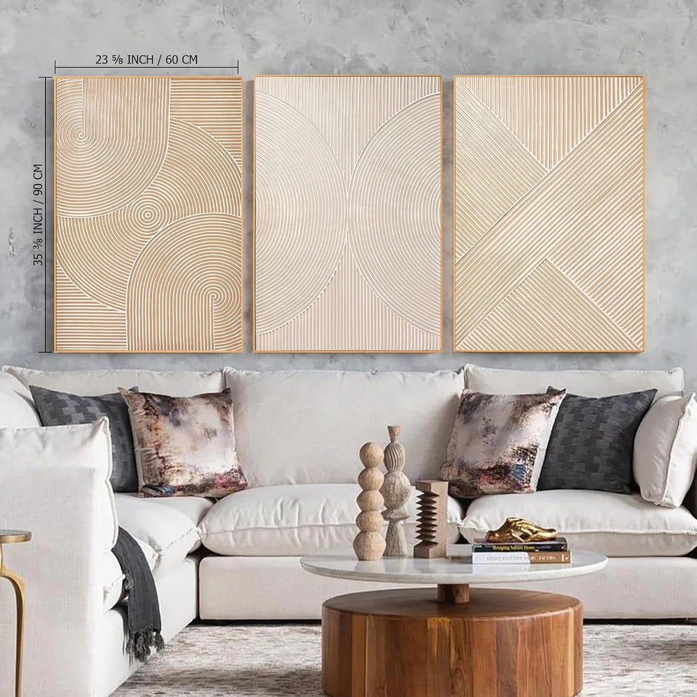 Zessonic Large Neutral Textured 3D Abstract Boho Wall Art,24"x36"x3...