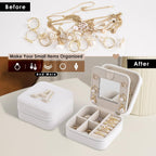 Birthday Gifts for Women: Initial Jewelry Box & Small Travel Jewelry Organizer for Wife, Girlfriend, Bridesmaid or Graduation Gifts