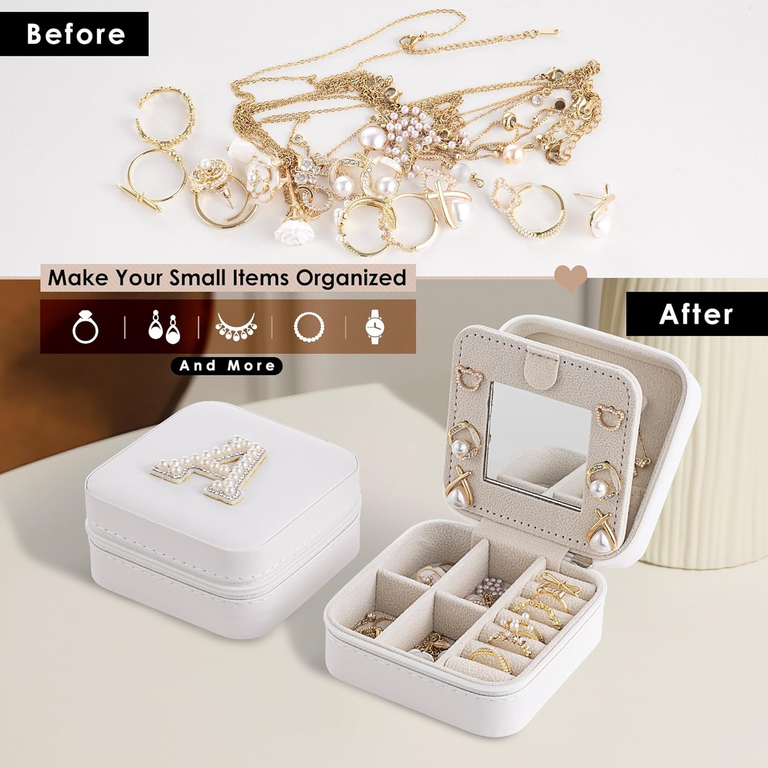 Birthday Gifts For Women, Initial Jewelry Box, Travel Jewelry Case, Gifts for Wife Girlfriend, Small Travel Jewelry Organizer, Gift for Girls, Graduation Gifts for Her, Bridesmaid Gifts