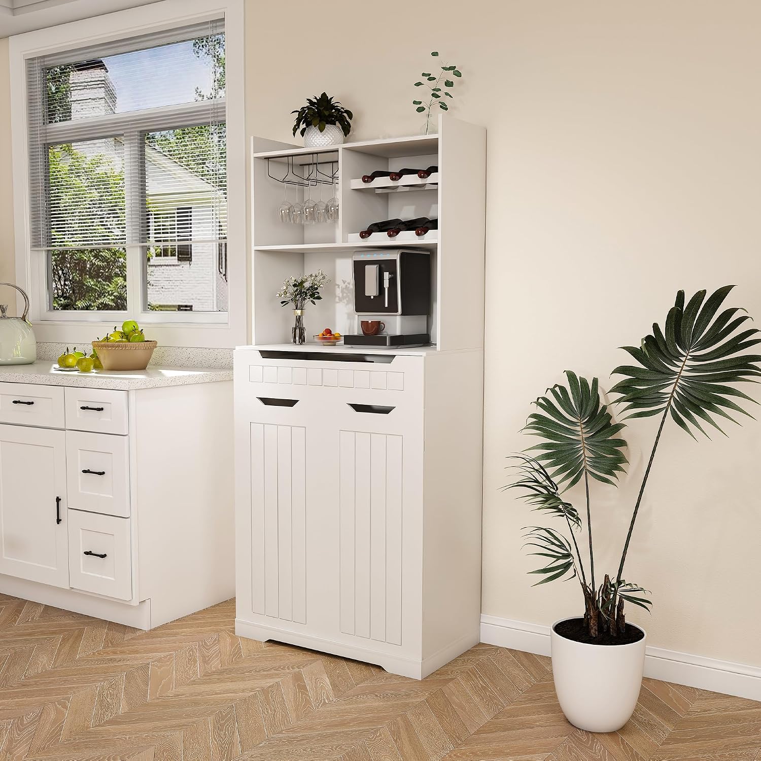 72" Buffet Cabinet with Hutch, Modern Farmhouse Sideboard with 2 Drawers & Barn Doors, Multi-Purpose Storage Cabinet for Kitchen, Dining Room, or Coffee Bar Station(White)
