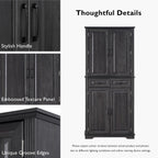71.3" Tall Kitchen Pantry Cabinet with 3 Pull Out Organizers, Farmhouse Embossed Storage Cabinet with 6 Door Shelves, 2 Drawers, Freestanding Cupboard for Kitchen, Dining Room Black