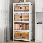 Storage Bins with Lids and Wheels, Collapsible Bathroom Storage Cabinet with Clear Doors, Plastic Stackable Closet Organizers and Storage Containers White 398 QT