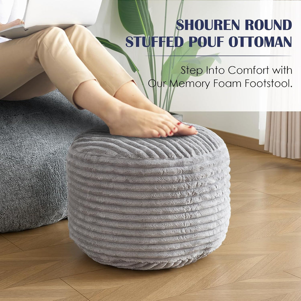 SHOUREN Stuffed Round Ottoman,Pouf Ottoman Foot Rest,20 X 15 in,Light Grey | ...
