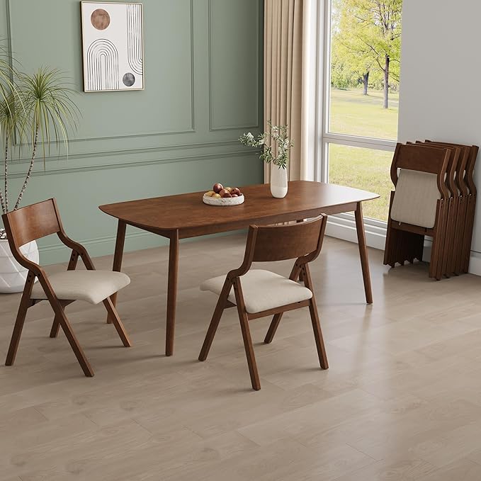 Ball & Cast Modern Folding Chairs Upholstered Kitchen Dining Chair Seating Set of 2, Walnut