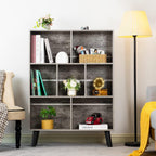 LEYAOYAO Bookshelf Cube Storage Organizer,3 Tier Bookcase with Legs,Modern Wood Open Shelf,Dirty Grey Bookshelves,Free Standing Display Short Book Shelves for Narrow Space,Bedroom,Living Room,Office