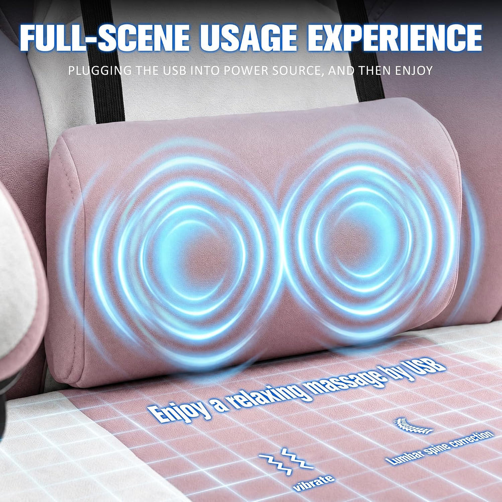 Gaming Chair for Adults with Massage Lumbar Suppor, Fabric Pink | Footrest