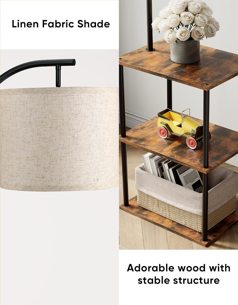 PARTPHONER Floor Lamp with Table, Night Stand with Lamp, Narrow Side Table wi...