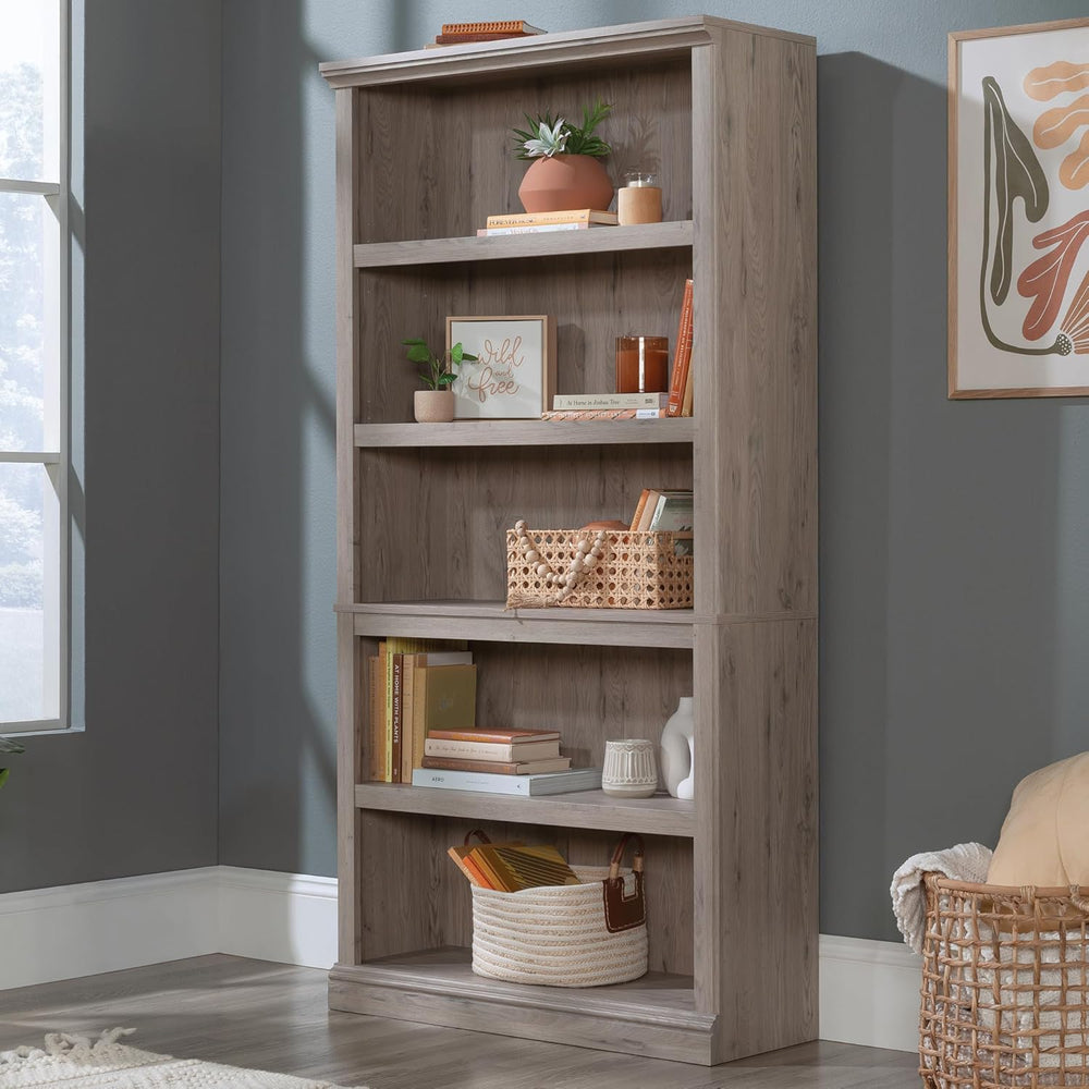Sauder 5 Tier Book Shelf Wooden Bookcase Multipurpose Bookshelf for Home Offi...