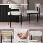 Morden Fort Modern Dining Chairs Set of 4, White Armless Chairs with Curved Backrest and Black Metal Legs for Dining Room, Kitchen, Living Room, Apartment