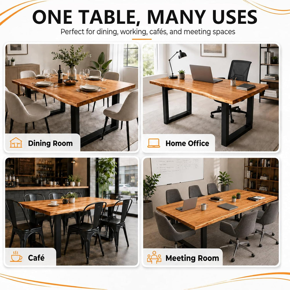 Farmhouse Live Edge Dining Table, Solid Wood Dining Table with 2" Table ...