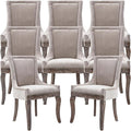 Dining Chairs Set of 8, Kitchen & Dining Room Chairs, Fabric Upholstered Dinning Chairs, Sillas De Comedor, Nailhead Trim, Wood Legs (Beige, 8 Pcs)